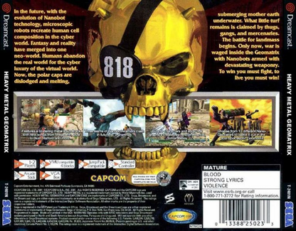 Heavy Metal Geomatrix back cover art for Sega Dreamcast (DC) video game