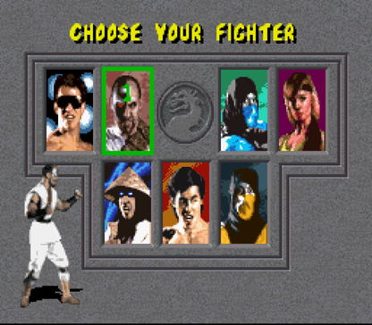 Mortal Kombat for Super Nintendo Entertainment System with classic 2D fighting and martial arts arcade action theme character select