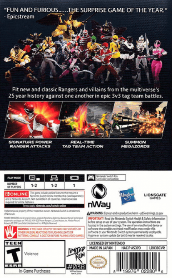 Power Rangers: Battle for the Grid [Super Edition]– Nintendo Switch (NS) back of box for video game
