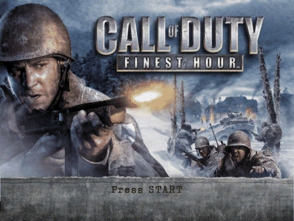 Call of Duty: Finest Hour start screen for GameCube (GC) World War II first-person shooter video game