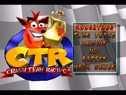 Crash Team Racing PS1 PlayStation 1 kart racing game Naughty Dog arcade racing multiplayer competitive racing retro video game title screen