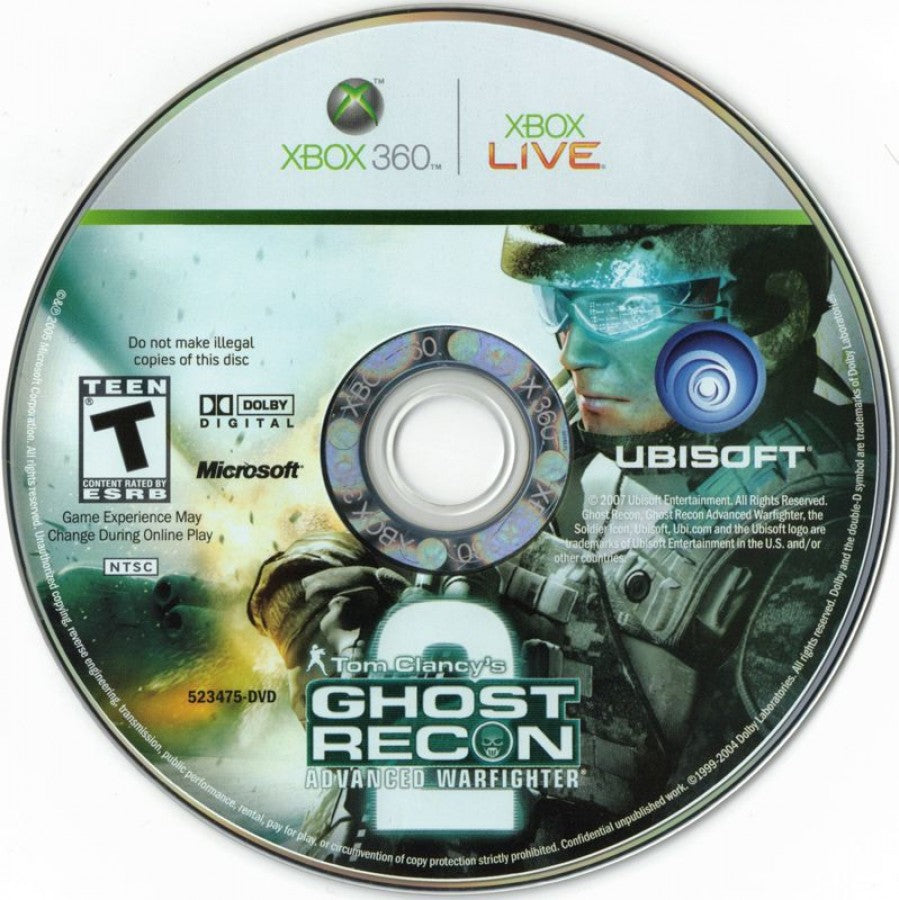 Tom Clancy's Ghost Recon: Advanced Warfighter 2 disc for Xbox 360 (X360) tactical military shooter video game