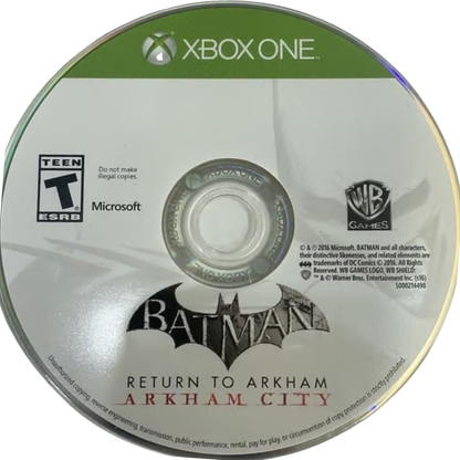 Batman: Return to Arkham for Xbox One (XONE) at Gamers INC, featuring remastered versions of Batman: Arkham Asylum and Batman: Arkham City with all DLC included for the ultimate Dark Knight experience on your Xbox console Arkham City disc
