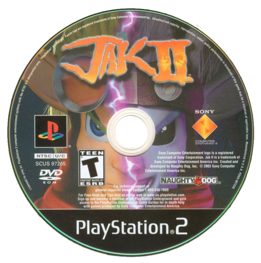 Jak II disc art for PlayStation 2 (PS2) video game