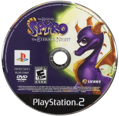 The Legend of Spyro The Eternal Night for PlayStation 2 action adventure platformer featuring Spyro combat abilities elemental powers boss battles and story driven fantasy gameplay disc