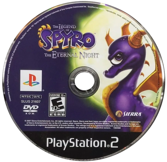 The Legend of Spyro The Eternal Night for PlayStation 2 action adventure platformer featuring Spyro combat abilities elemental powers boss battles and story driven fantasy gameplay disc