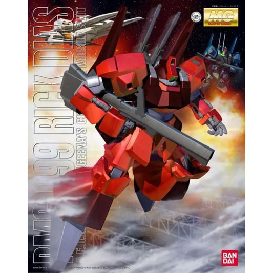 RMS-099 Rick Dias (Quattro Ver.) MG Model Kit – Bandai Hobby Master Grade 1/100 scale plastic model kit from Mobile Suit Z Gundam with red Quattro Bajeena custom suit box art