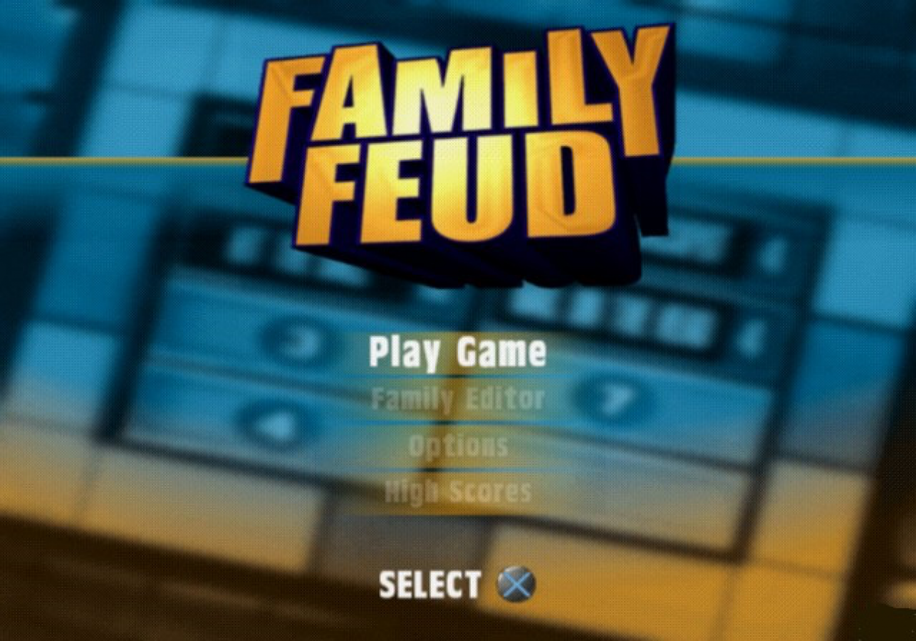 Family Feud title screen for PlayStation 2 (PS2) TV-style quiz and party game show video game