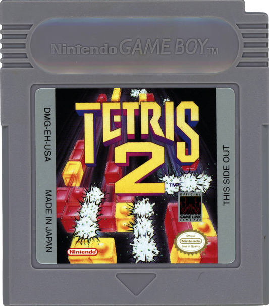 Tetris 2 for Game Boy, cartridge for a puzzle video game with block-matching gameplay, strategic challenges, level progression, and classic handheld action
