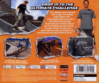 Tony Hawk’s Pro Skater 4 [Greatest Hits] back cover art for PlayStation 1 PS1 video game, skateboarding sports action, trick-based gameplay, extreme sports classic