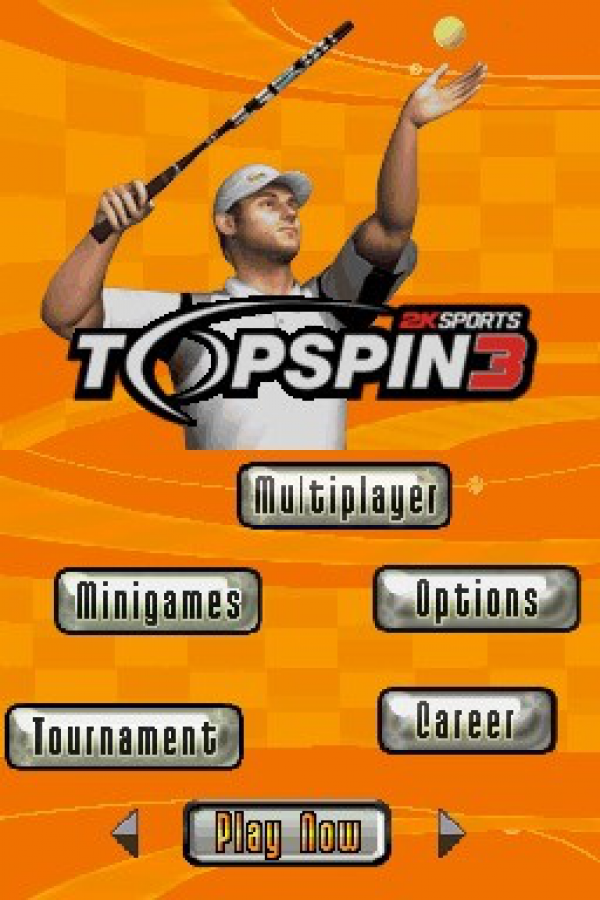 Top Spin 3 home screen for Nintendo DS (DS) tennis sports video game