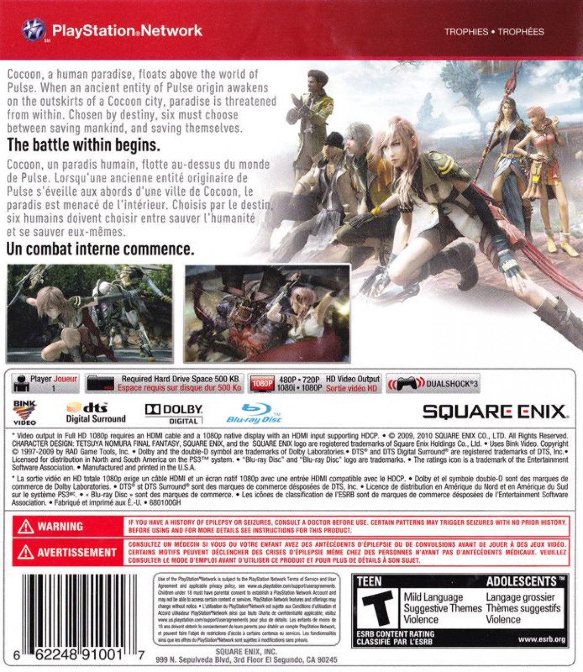 Final Fantasy XIII [Greatest Hits] back cover art for PlayStation 3 (PS3) video game