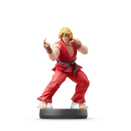 Ken Super Smash Bros series amiibo figure Street Fighter rival Ryu with fiery Shoryuken and classic red gi NFC training compatible for Nintendo Switch Wii U 3DS