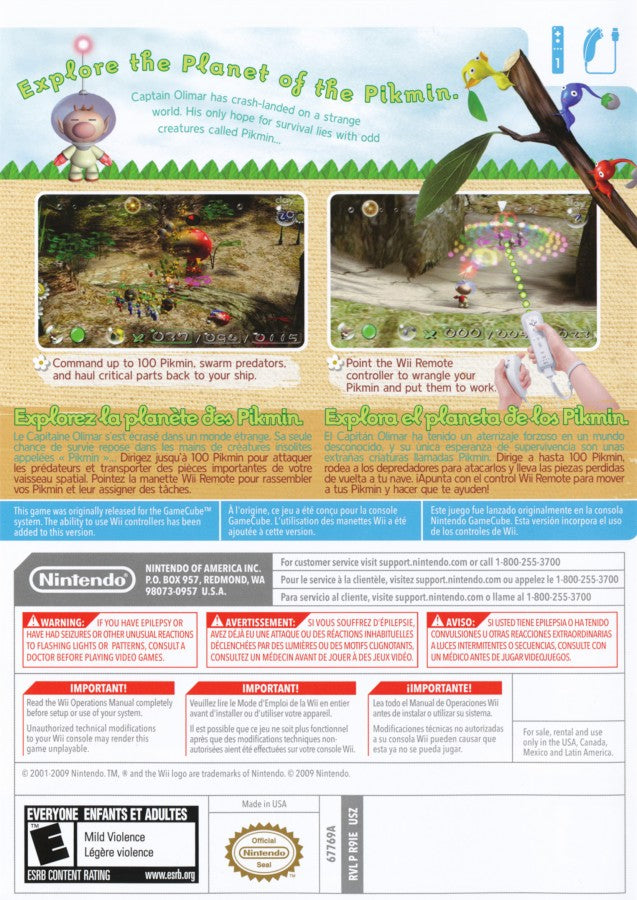 New Play Control: Pikmin – Nintendo Wii (Wii) real-time strategy puzzle action video game back of case