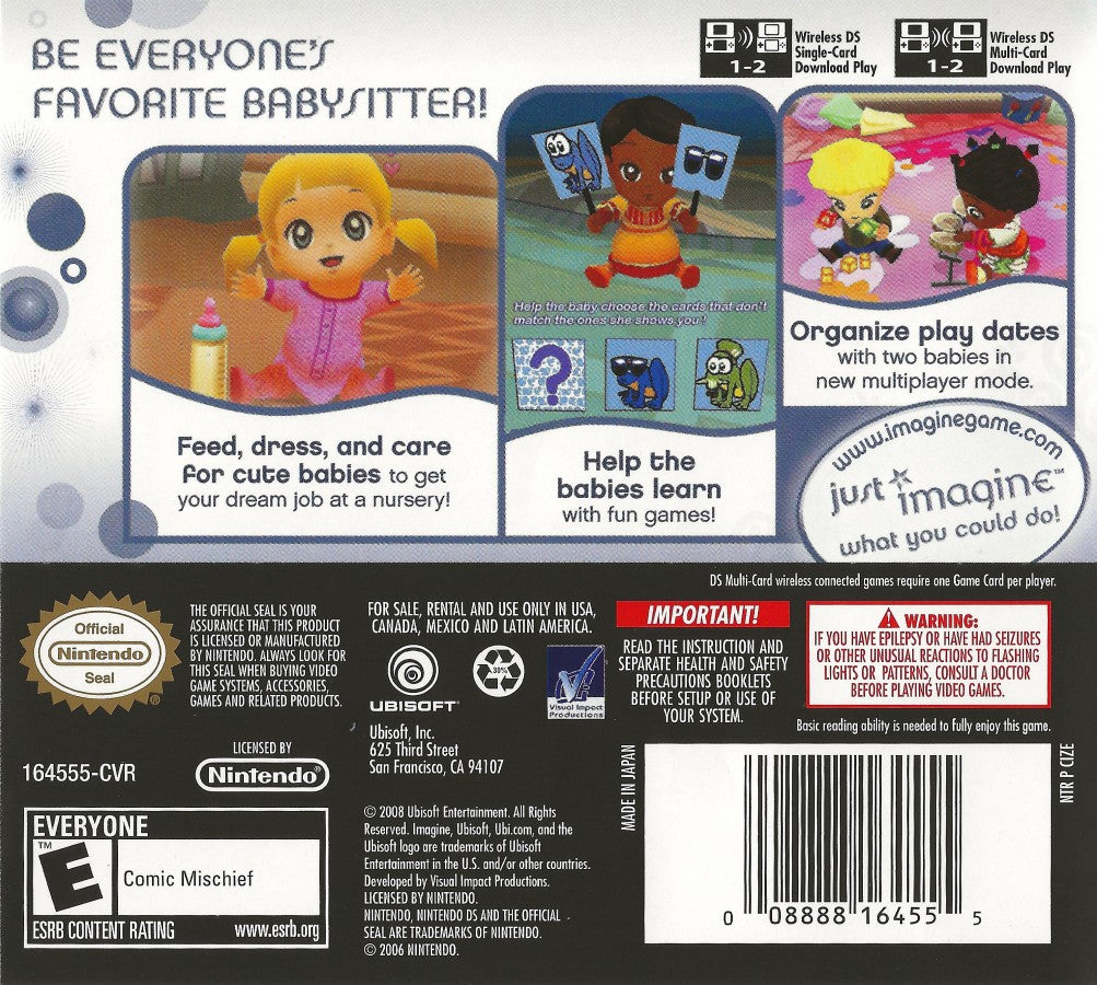 Imagine: Babysitters back of case for Nintendo DS (DS) babysitting life simulation video game