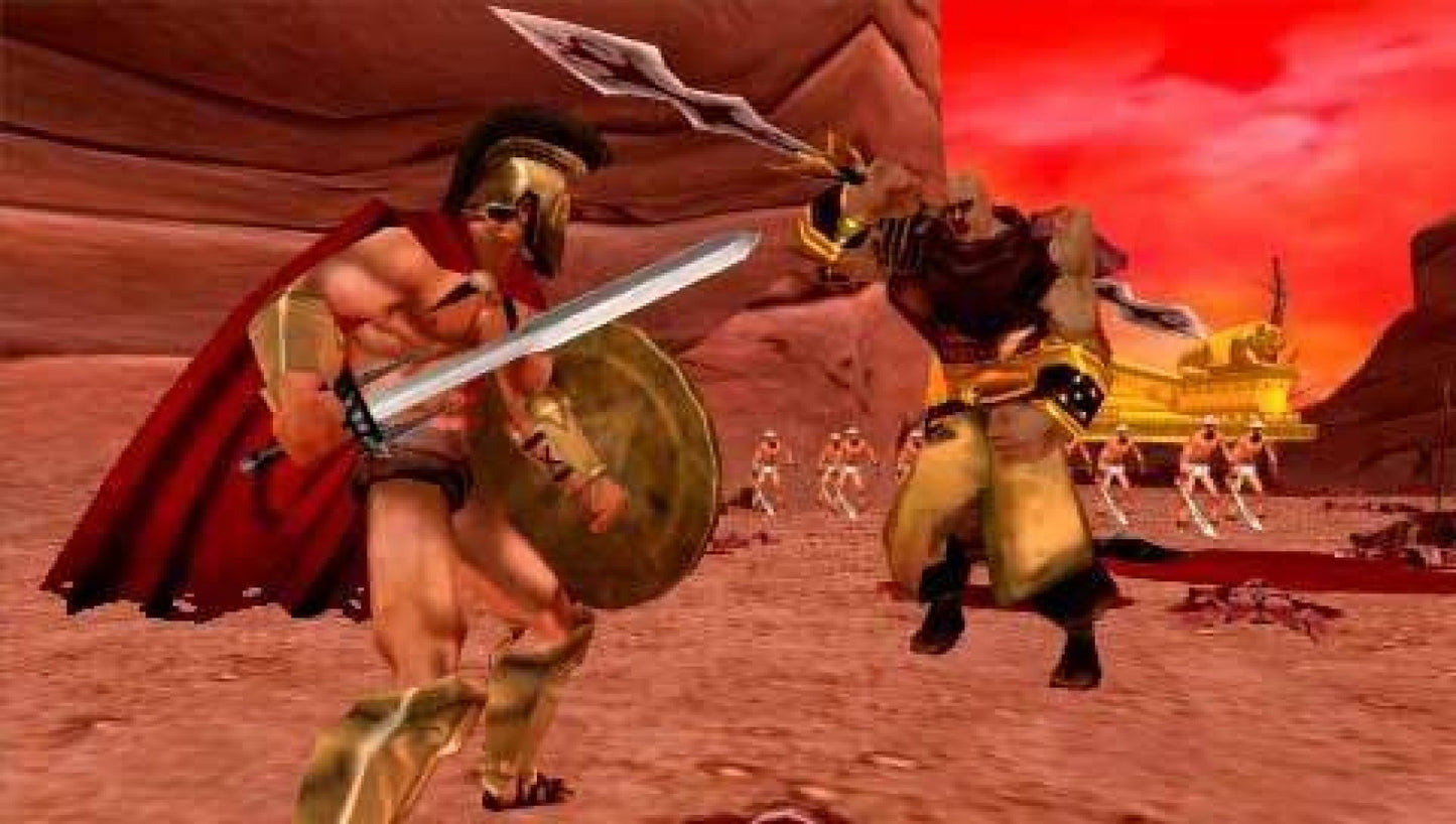 300 March to Glory Greatest Hits PlayStation Portable inspired design featuring ancient Spartan warrior action aesthetic epic battlefield combat mythic Greek warfare cinematic hack and slash gameplay heroic last stand atmosphere handheld gaming presentation gameplay 