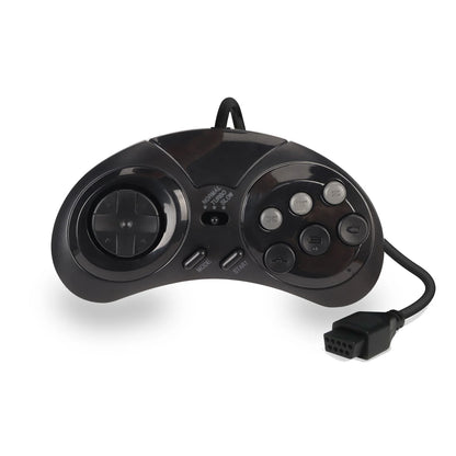 XYAB brand third party 6 button Sega Genesis wired controller black retro gaming accessory for Sega Genesis systems