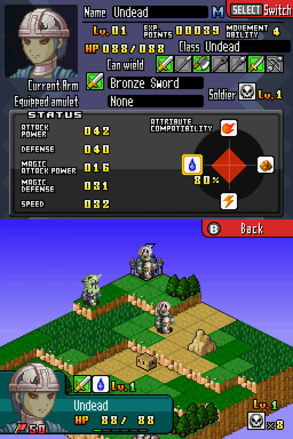 Hero's Saga Laevatein Tactics cartridge for the Nintendo DS featuring tactical turn based RPG gameplay with grid based battles character customization and strategic missions in a fantasy adventure setting gameplay