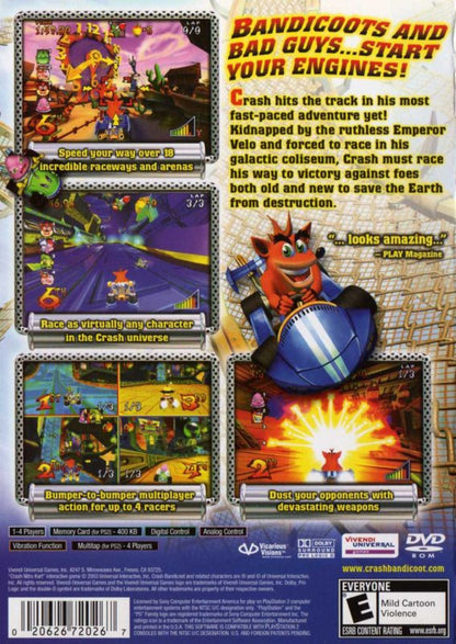 Crash Nitro Kart Greatest Hits for PlayStation 2 with kart racing and colorful platform-themed tracks back cover art