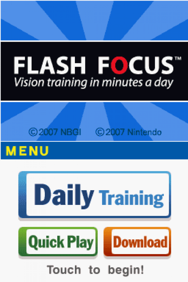 Flash Focus: Vision Training start screen for Nintendo DS (DS) eye exercise puzzle training video game