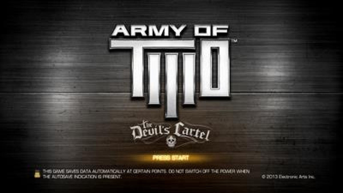 Army of Two The Devil's Cartel PlayStation 3 PS3 for third person shooter video game fans featuring cooperative combat tactical teamwork intense gunfights weapon customization explosive environments enemy encounters and action packed missions with two player gameplay collectible Sony PlayStation gaming appeal title screen