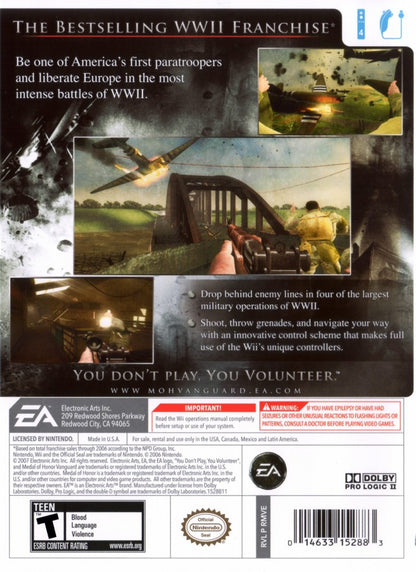 Medal of Honor: Vanguard – Nintendo Wii (Wii) World War II first-person shooter action video game back of case
