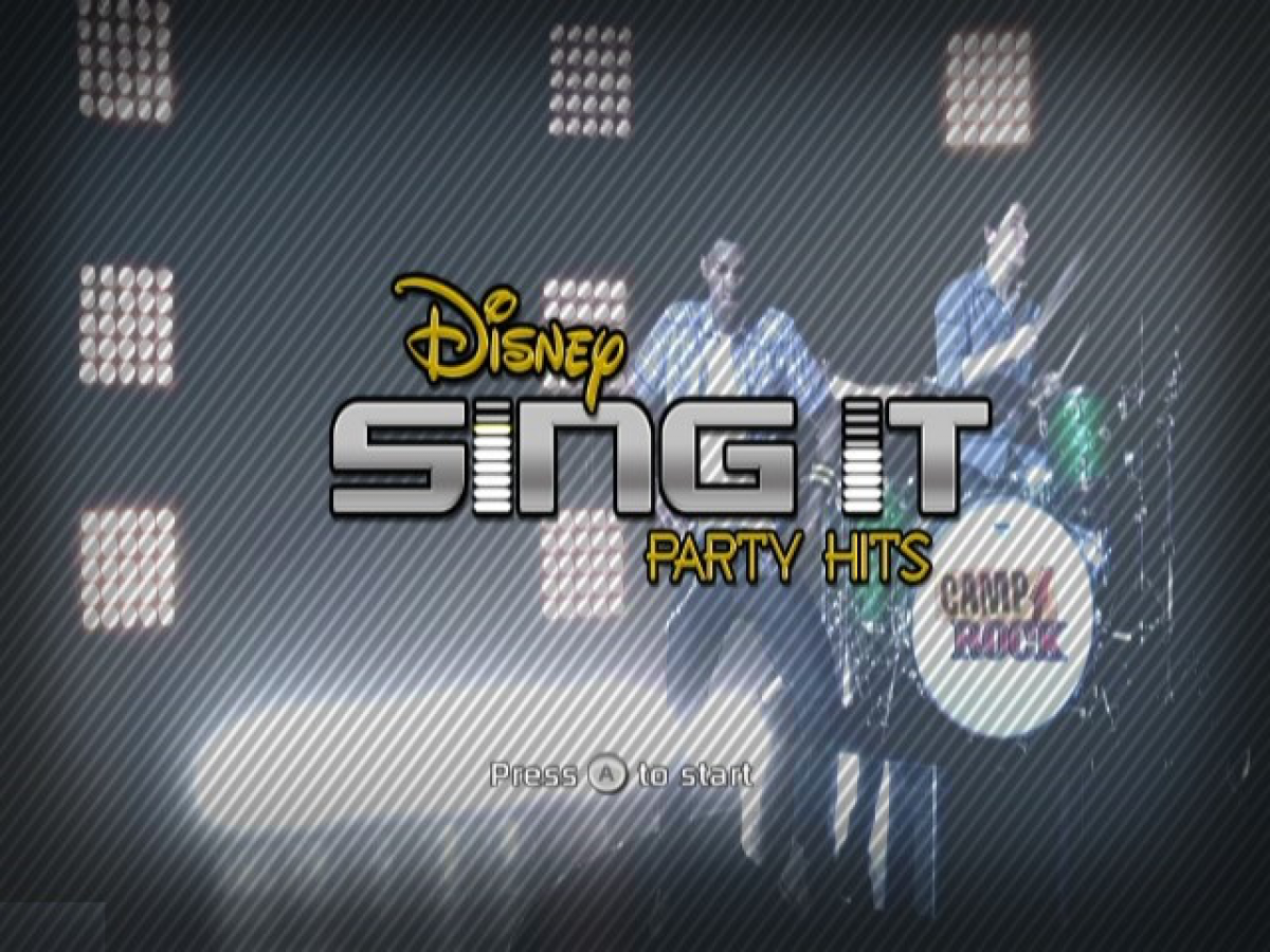 Disney Sing It Party Hits retro Nintendo Wii video game featuring karaoke music gameplay, Disney song performances, multiplayer party action and classic Wii entertainment - title screen
