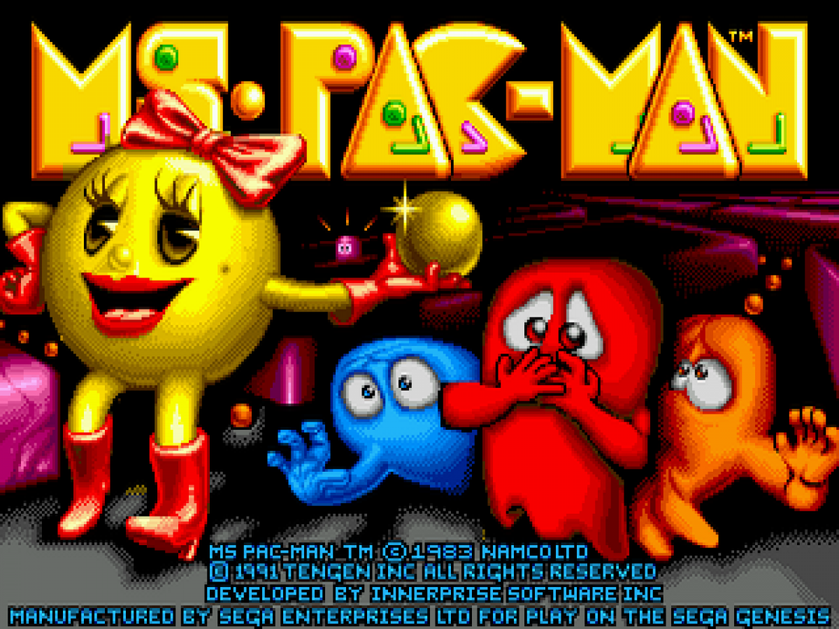 Ms. Pac-Man title screen for Sega Genesis (GEN) video game