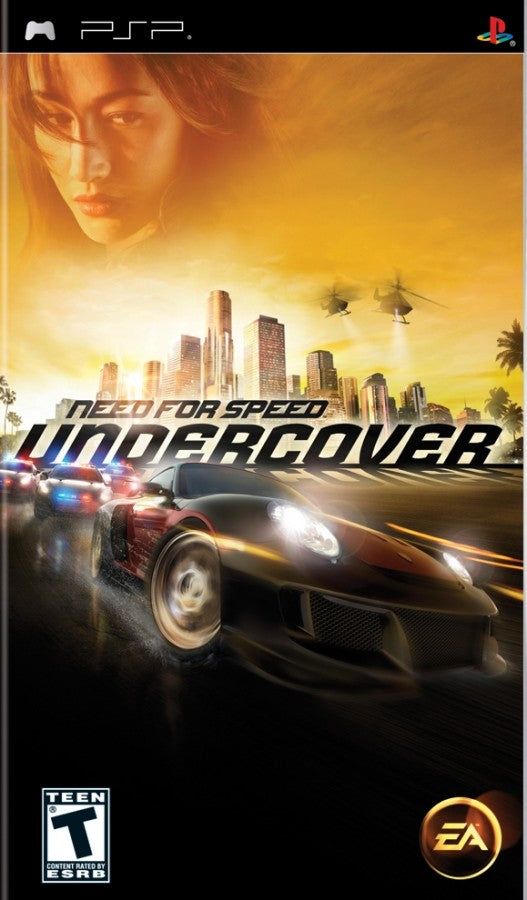 Need for Speed Undercover Complete in Box CIB PlayStation Portable PSP for racing video game fans featuring high speed street racing undercover police storyline exotic sports cars intense pursuits vehicle customization arcade style driving multiplayer modes collectible gaming appeal front cover art