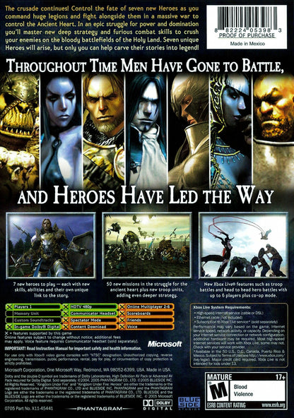 Kingdom Under Fire Heroes Xbox video game, real-time strategy and action RPG hybrid, large-scale fantasy battles, classic console title back cover