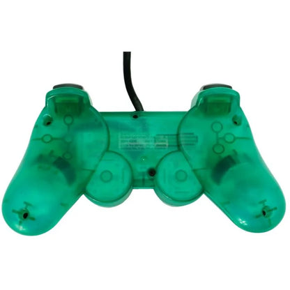 PlayStation 2 DualShock 2 controller in Clear Green official Sony accessory wired analog pressure-sensitive buttons vibration feedback PS2 console compatible back panel