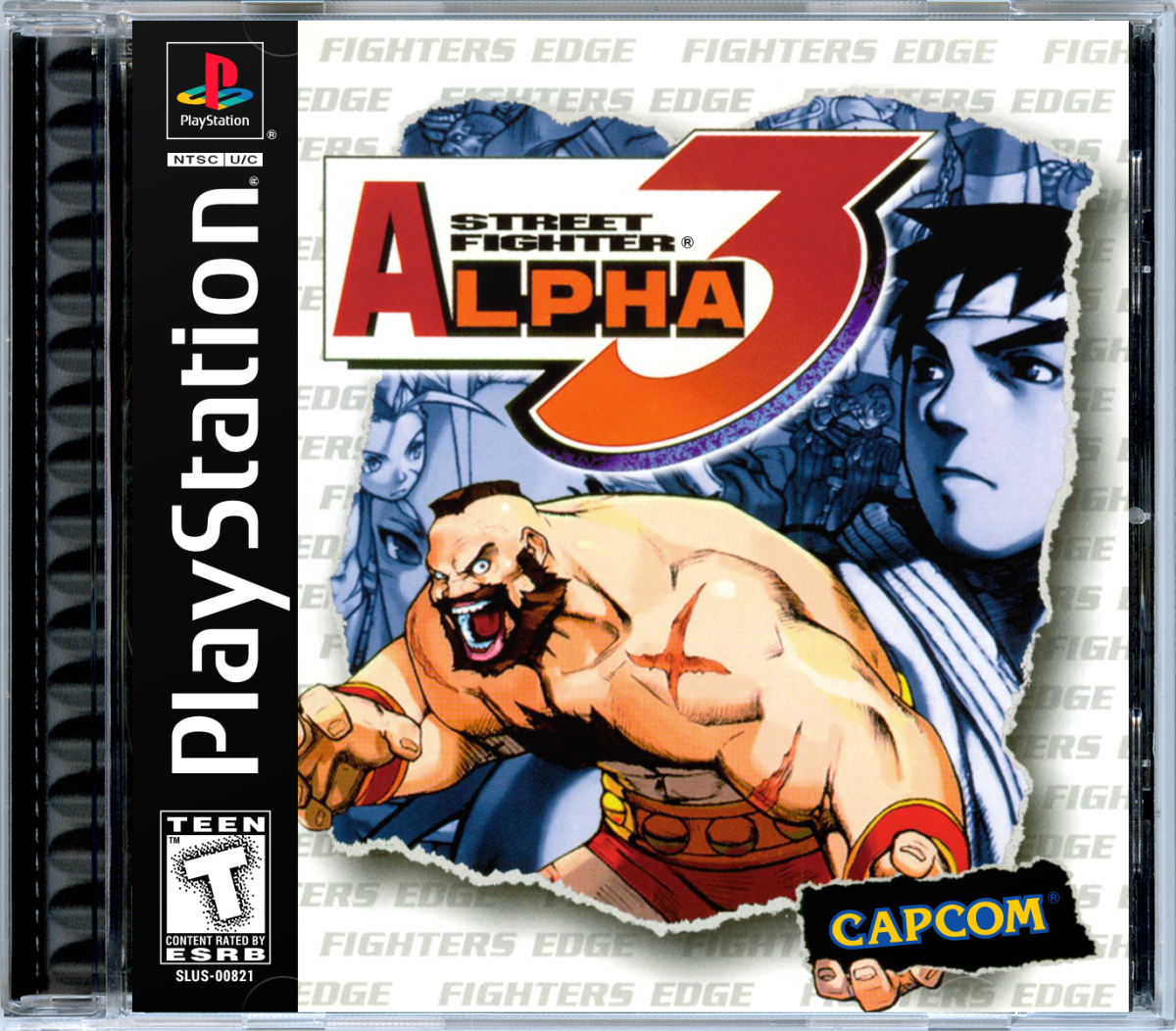 Street Fighter Alpha 3 game for the PlayStation featuring 2D fighting gameplay with a large character roster multiple fighting styles arcade and versus modes and fast paced competitive combat with combo based mechanics cover