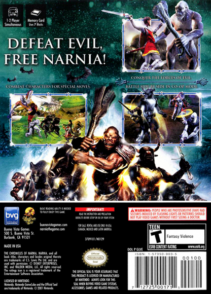 The Chronicles of Narnia: The Lion, the Witch and the Wardrobe back of case for Nintendo GameCube (GC) fantasy action adventure video game