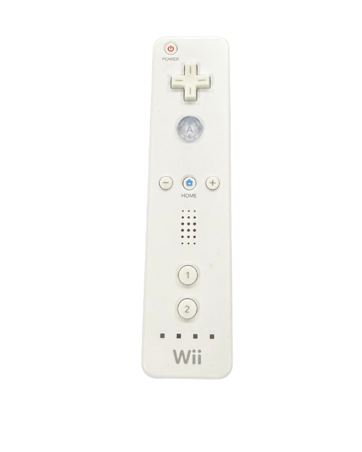 Top view of white Nintendo Wii Remote showing buttons and sensor