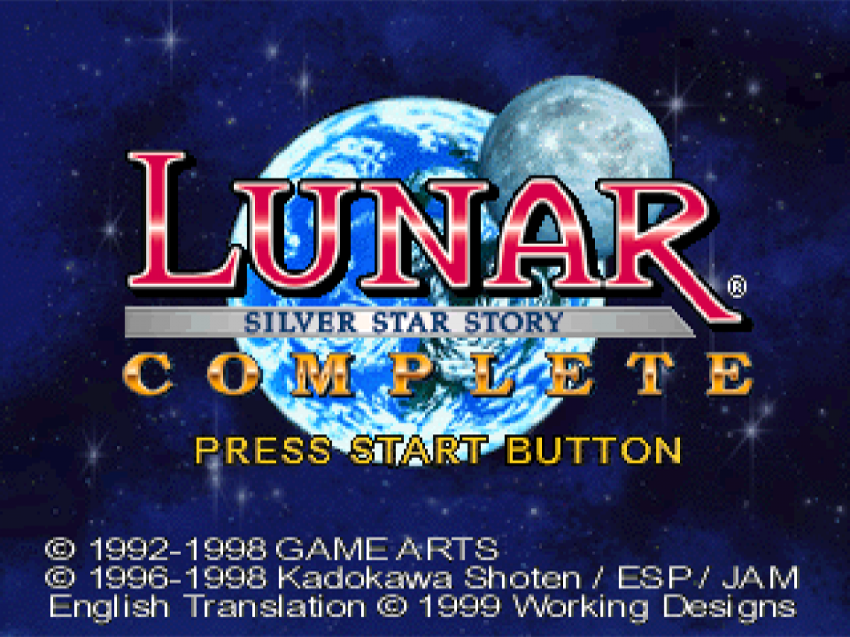 Lunar Silver Star Story Complete PS1 PlayStation 1 JRPG role playing game anime style fantasy adventure turn based combat retro video game title screen