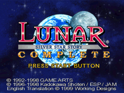 Lunar Silver Star Story Complete PS1 PlayStation 1 JRPG role playing game anime style fantasy adventure turn based combat retro video game title screen