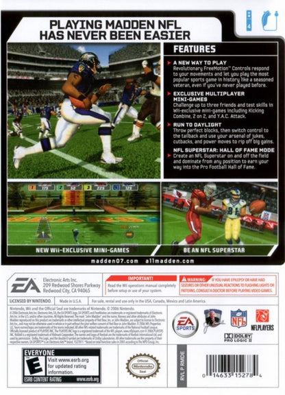 Madden NFL 07 – Nintendo Wii (Wii) American football sports simulation video game back of case