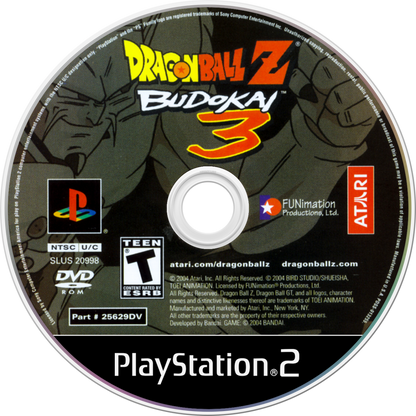 Dragon Ball Z Budokai 3 for PlayStation 2 fighting video game featuring fast paced arena battles iconic DBZ character roster transformation mechanics dramatic story modes and classic anime inspired combat experience disc