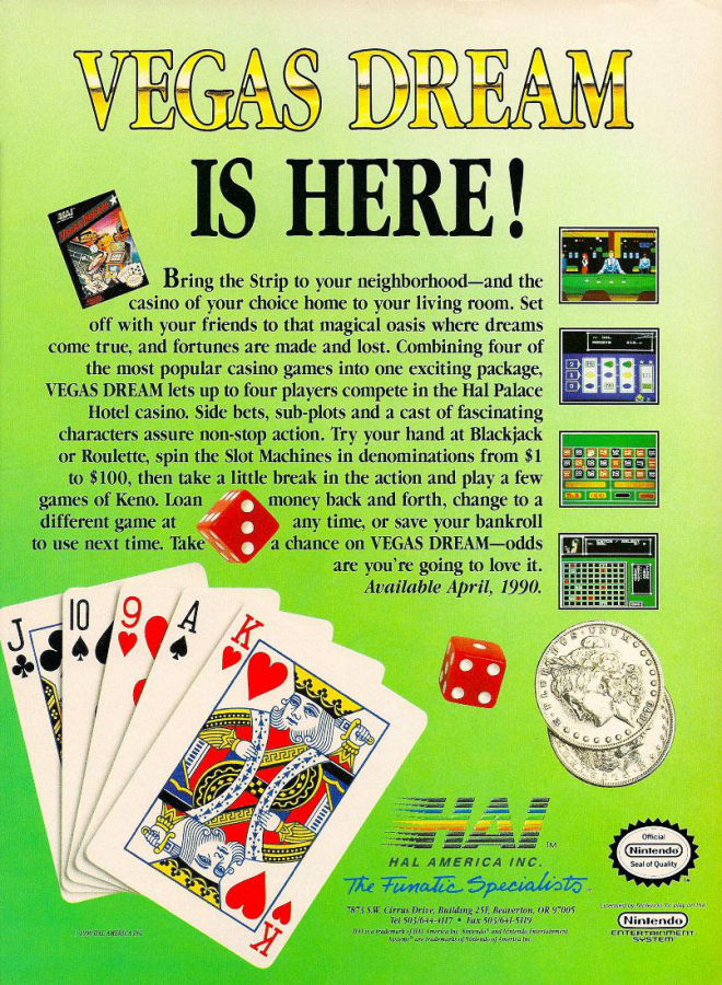 Vegas Dream advert for Nintendo Entertainment System (NES) retro video game