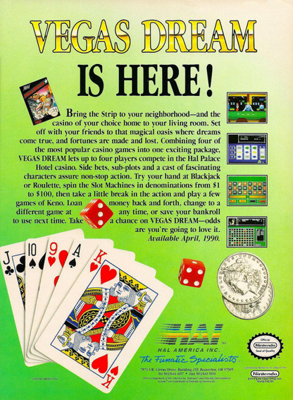 Vegas Dream advert for Nintendo Entertainment System (NES) retro video game