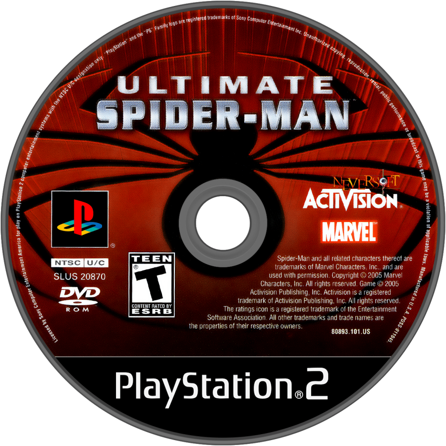 Ultimate Spider-Man PlayStation 2 PS2 for action adventure video game fans featuring open world superhero gameplay web swinging exploration intense combat missions Marvel characters Venom storyline comic book inspired visuals city traversal special abilities and cinematic storytelling collectible gaming appeal disc