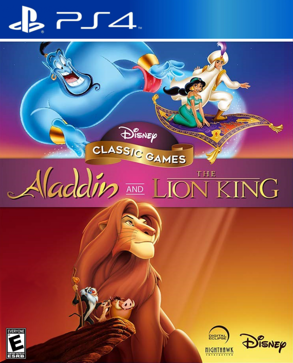 Disney Classic Games Aladdin and The Lion King PlayStation 4 PS4 retro game compilation bundle featuring 16-bit platformers definitive editions and bonus content front cover