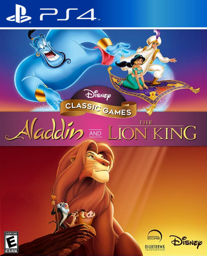 Disney Classic Games Aladdin and The Lion King PlayStation 4 PS4 retro game compilation bundle featuring 16-bit platformers definitive editions and bonus content front cover