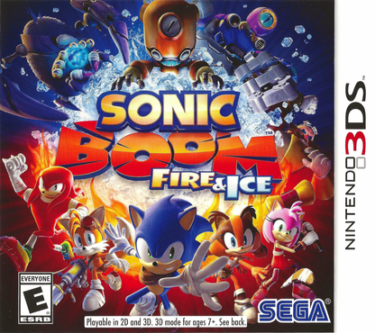 Sonic Boom Fire and Ice Nintendo 3DS for retro video game enthusiasts featuring action platforming gameplay fast paced Sonic adventures elemental powers character switching mechanics colorful world exploration puzzle solving challenges and collectible gaming appeal front cover