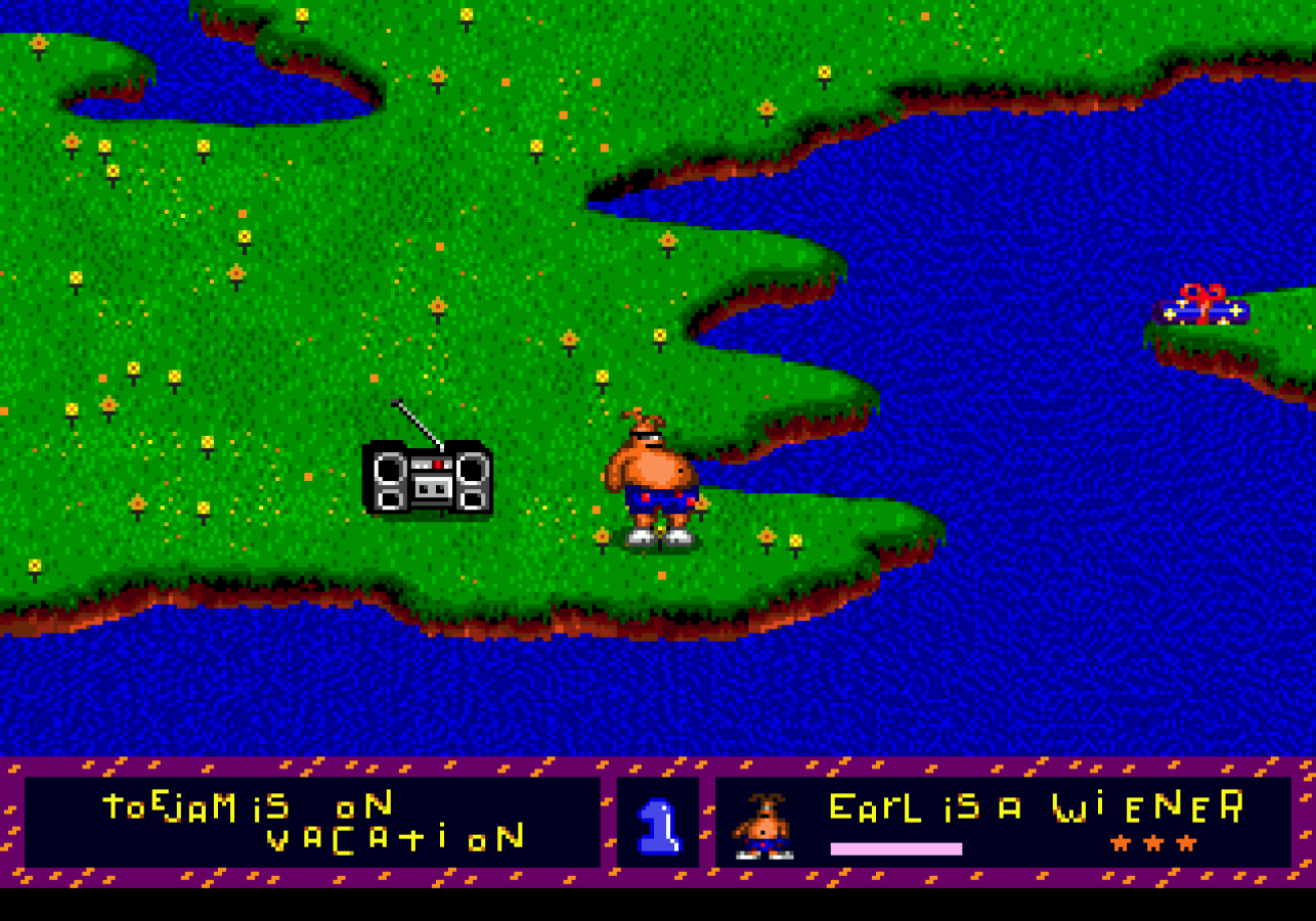 ToeJam and Earl Sega Genesis GEN for retro video game enthusiasts featuring action adventure gameplay cooperative multiplayer exploration randomly generated levels quirky humor unique alien characters funky soundtrack and collectible gaming appeal gameplay 