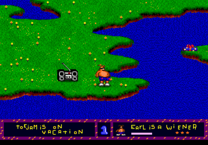 ToeJam and Earl Sega Genesis GEN for retro video game enthusiasts featuring action adventure gameplay cooperative multiplayer exploration randomly generated levels quirky humor unique alien characters funky soundtrack and collectible gaming appeal gameplay 