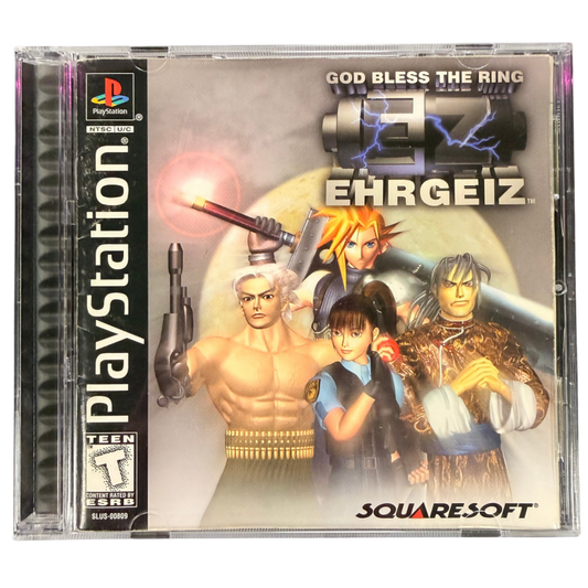 Ehrgeiz God Bless the Ring Sony PlayStation PS1 video game featuring 3D fighting gameplay martial arts combat weapon based battles iconic characters arcade style action special moves arena battles and classic 32 bit PlayStation gameplay retro video game collection collectible gaming appeal cover art