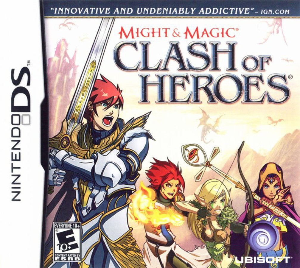 Might and Magic Clash of Heroes Nintendo DS DS video game featuring fantasy puzzle role playing gameplay tactical match three combat strategic unit formations hero abilities magical creatures turn based battles campaign adventure character progression enemy encounters and touchscreen puzzle strategy mechanics classic Nintendo DS handheld gaming retro video game collection collectible gaming appeal cover art