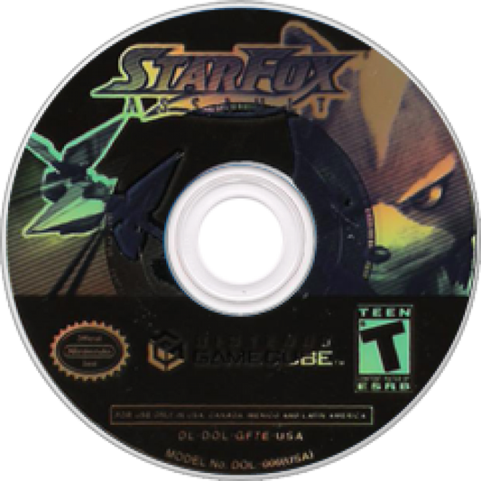 Disc art for Star Fox Assault GameCube game featuring space combat, on-foot action, and classic Star Fox gameplay elements 