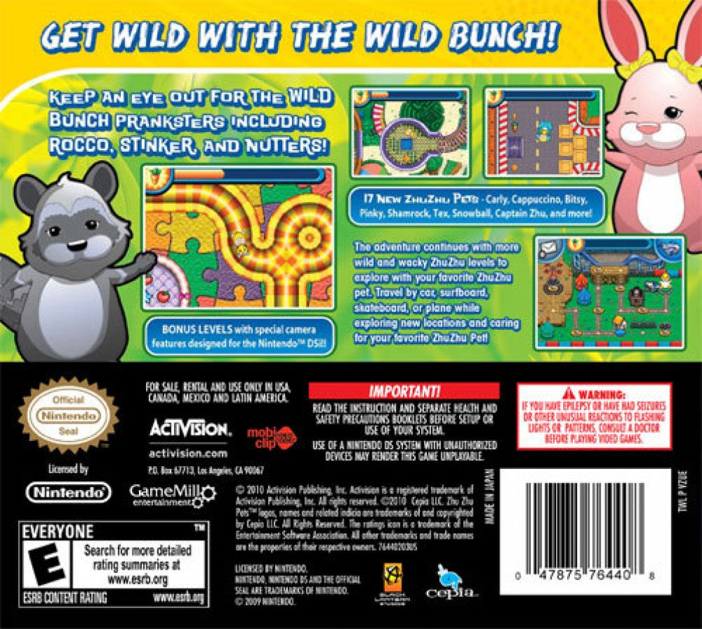 Zhu Zhu Pets 2: Featuring The Wild Bunch back of case for Nintendo DS (DS) virtual pet simulation video game